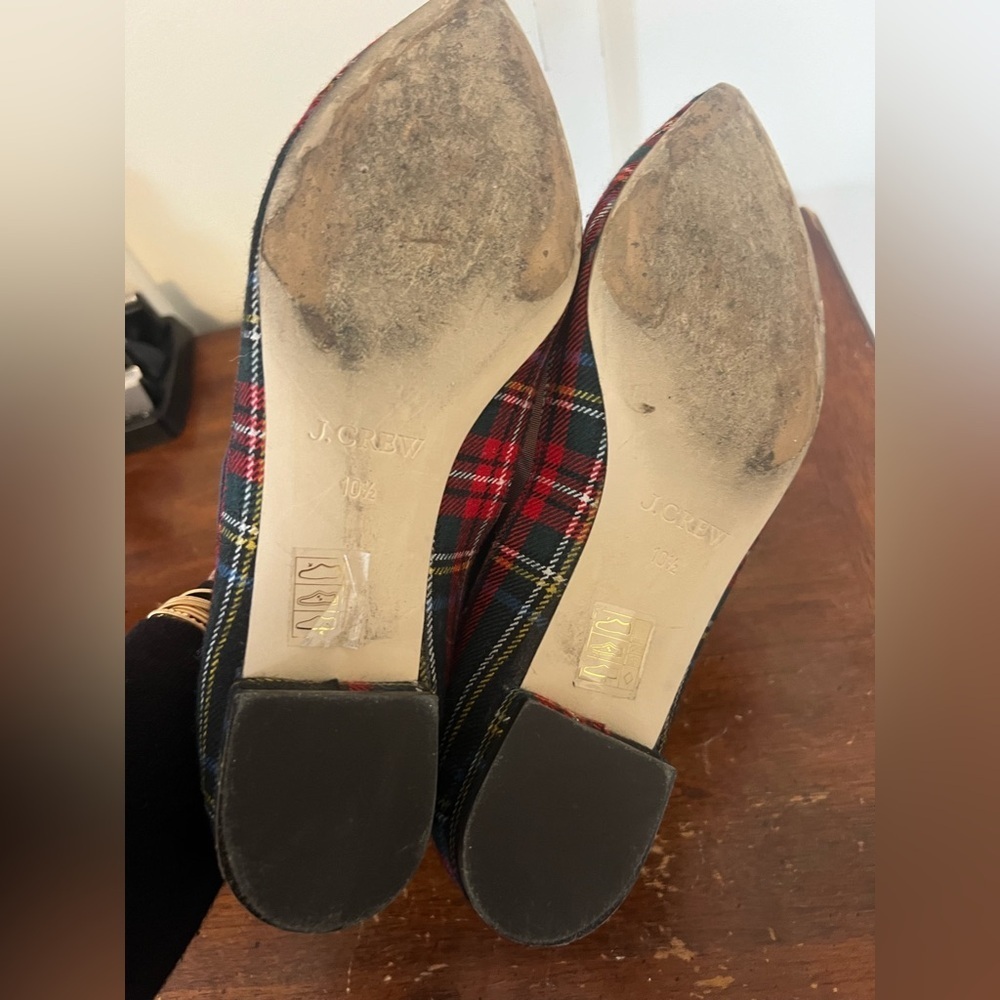 J. Crew Women's Red Plaid Pointed Toe Flats with Mesh Trim size 10.5 - Picture 7 of 9
